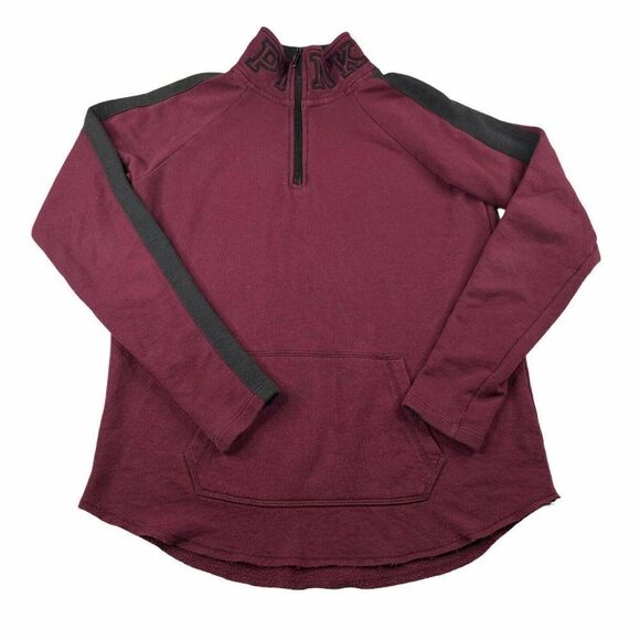 Victoria's Secret PINK Quarter Zip Pullover Sweatshirt  Maroon - Picture 1 of 5